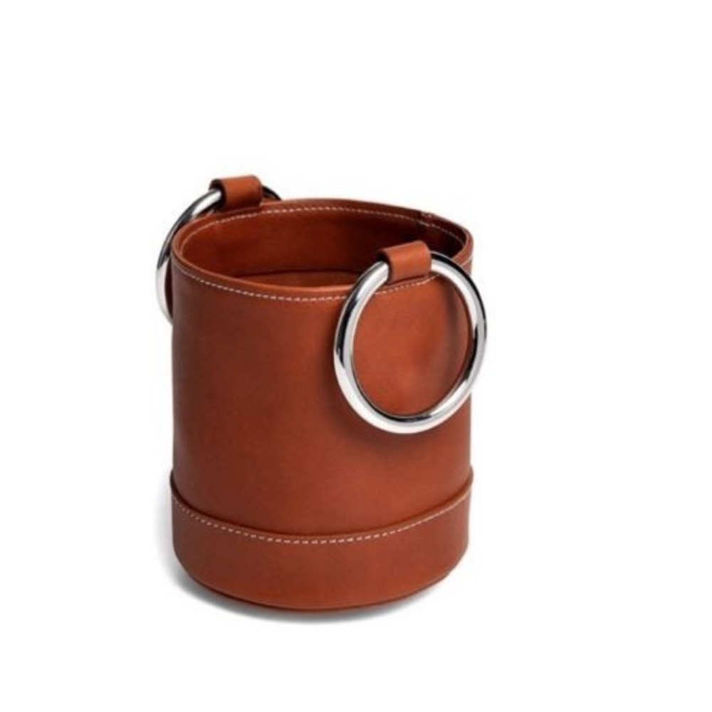 Simon Miller Bonsai 15 Tan Calf Leather Bucket Bag Silver Ring Handles NEW‎